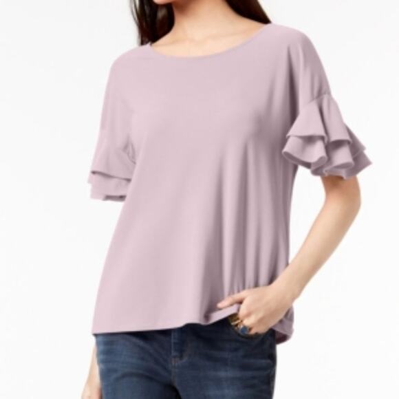 INC International Concepts Tops - INC Ruffled-Sleeve Top Washed Out Pink M